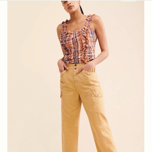 NWT Anthropologie Verb Pallavi Singhee Ruffle Smocked Corset Plaid Top Sz XL - Picture 1 of 9